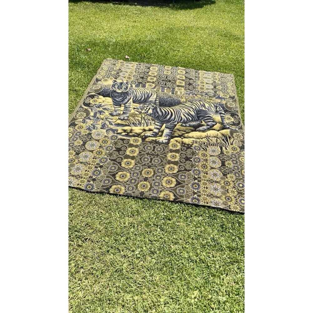 Tapestry Blanket Safari African Animals Big Game Gold Brown Zebra Lions Tiger